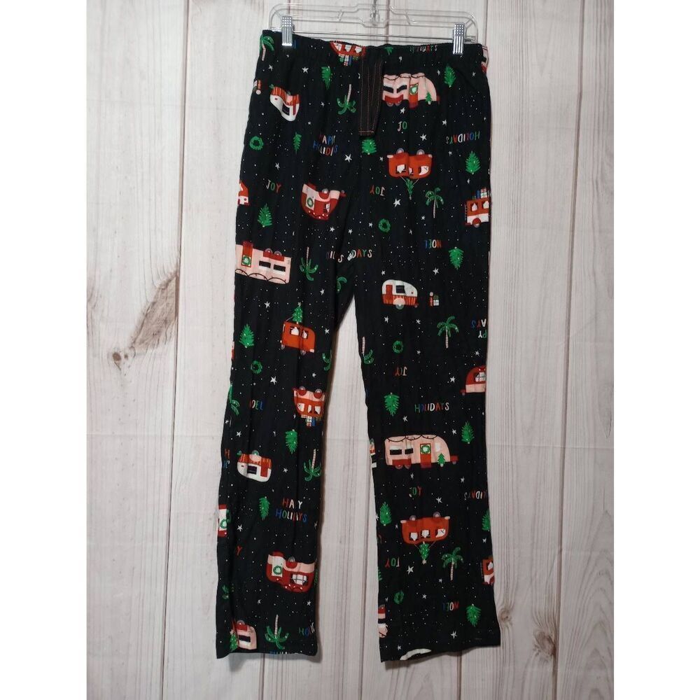 Old Navy Mens Small Christmas Holiday Camper Pajama Pants Black Cotton Lounge